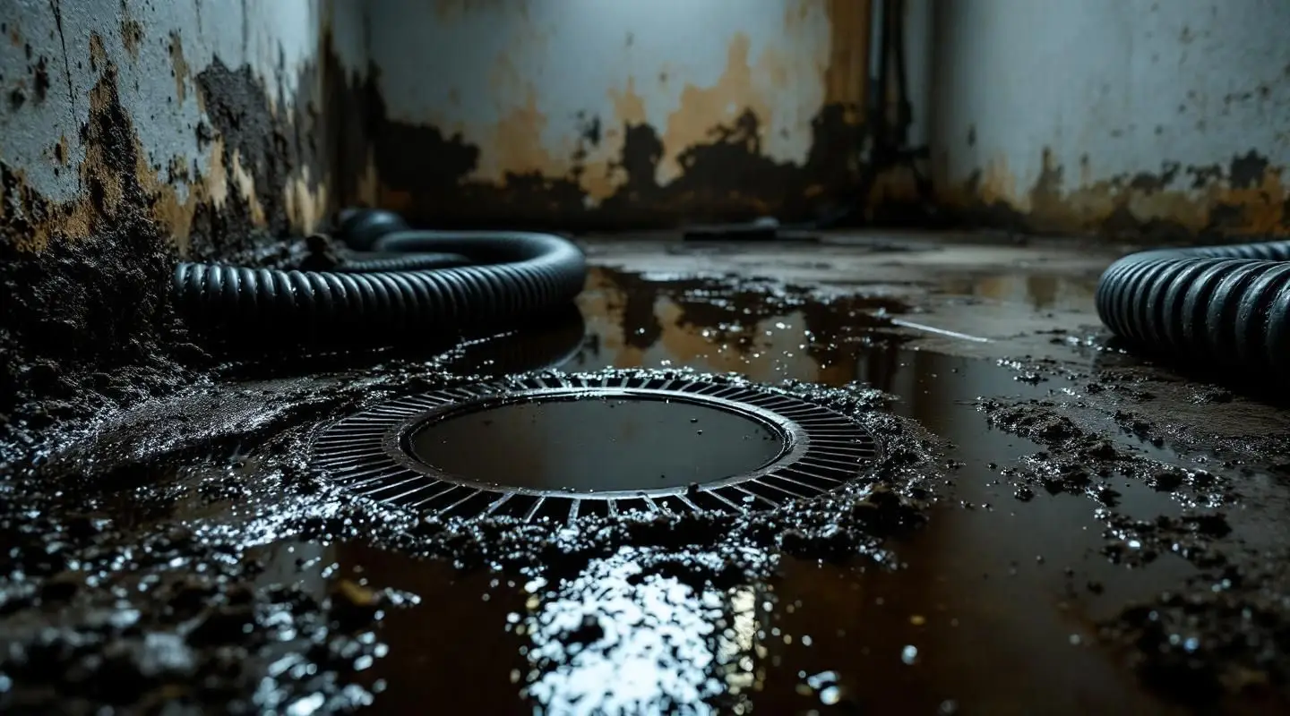 A technician in protective gear using professional extraction equipment to clean a sewage backup in a Houston home.