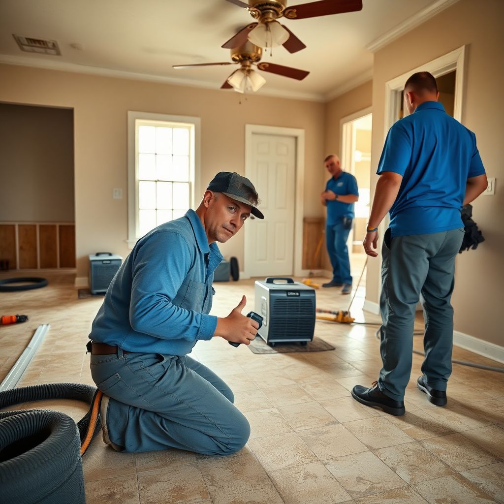 An IICRC-certified technician using a digital moisture meter to check for hidden water damage inside a League City home's drywall.