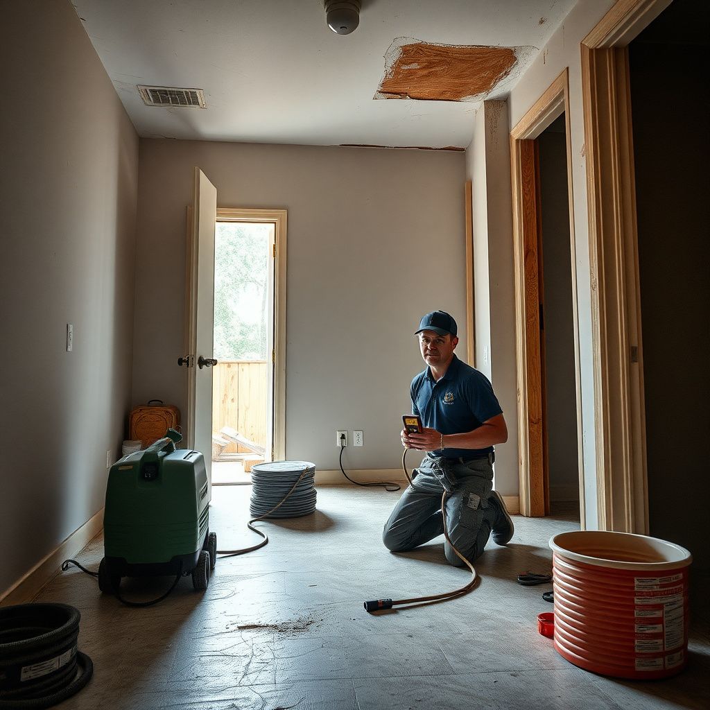 A certified technician using a thermal imaging camera to detect moisture behind a drywall in Pasadena.